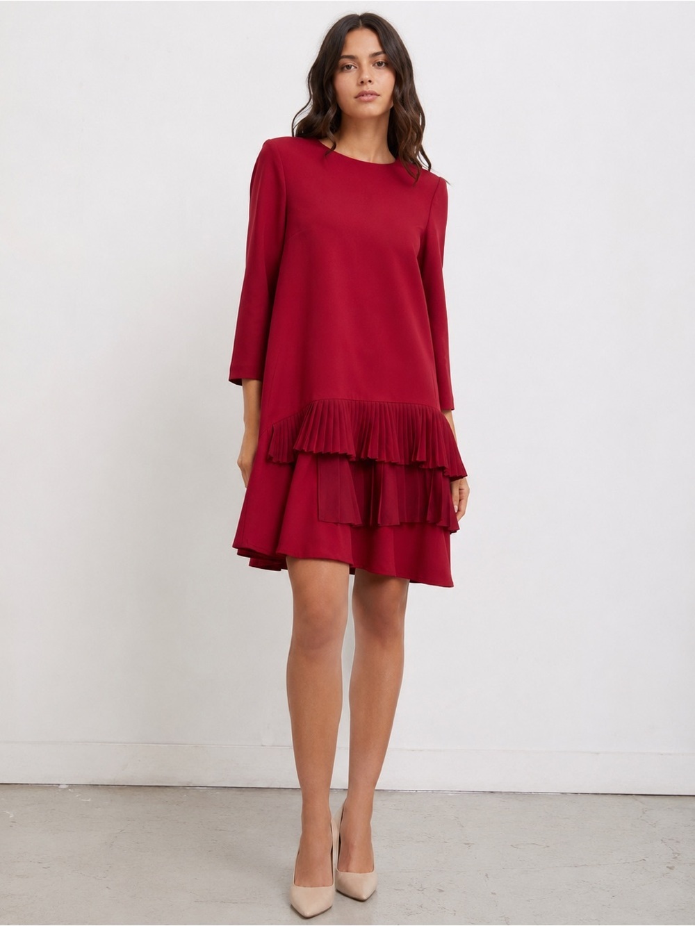 SAY Red Pleated Ruffle Cocktail Dress Size 42